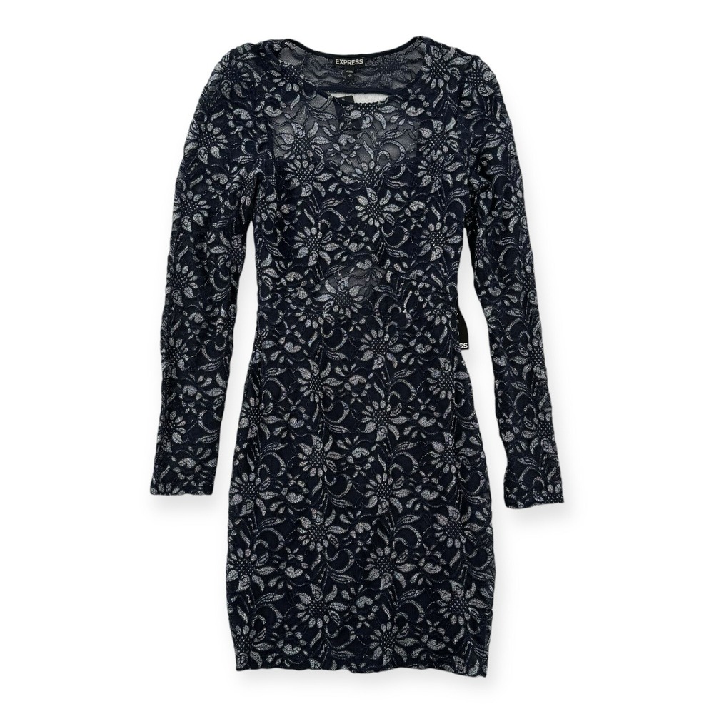 NWT Express Dress Womens Small Black Lace Mesh Stretch Pencil Fitted Bodycon LBD